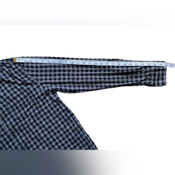 Denim & Flower Button Up Shirt Mens Sz L Slim Fit Gray Black Plaid Long Sleeve - Picture 7 of 8